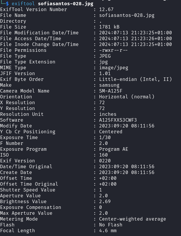 EXIF data from exiftool